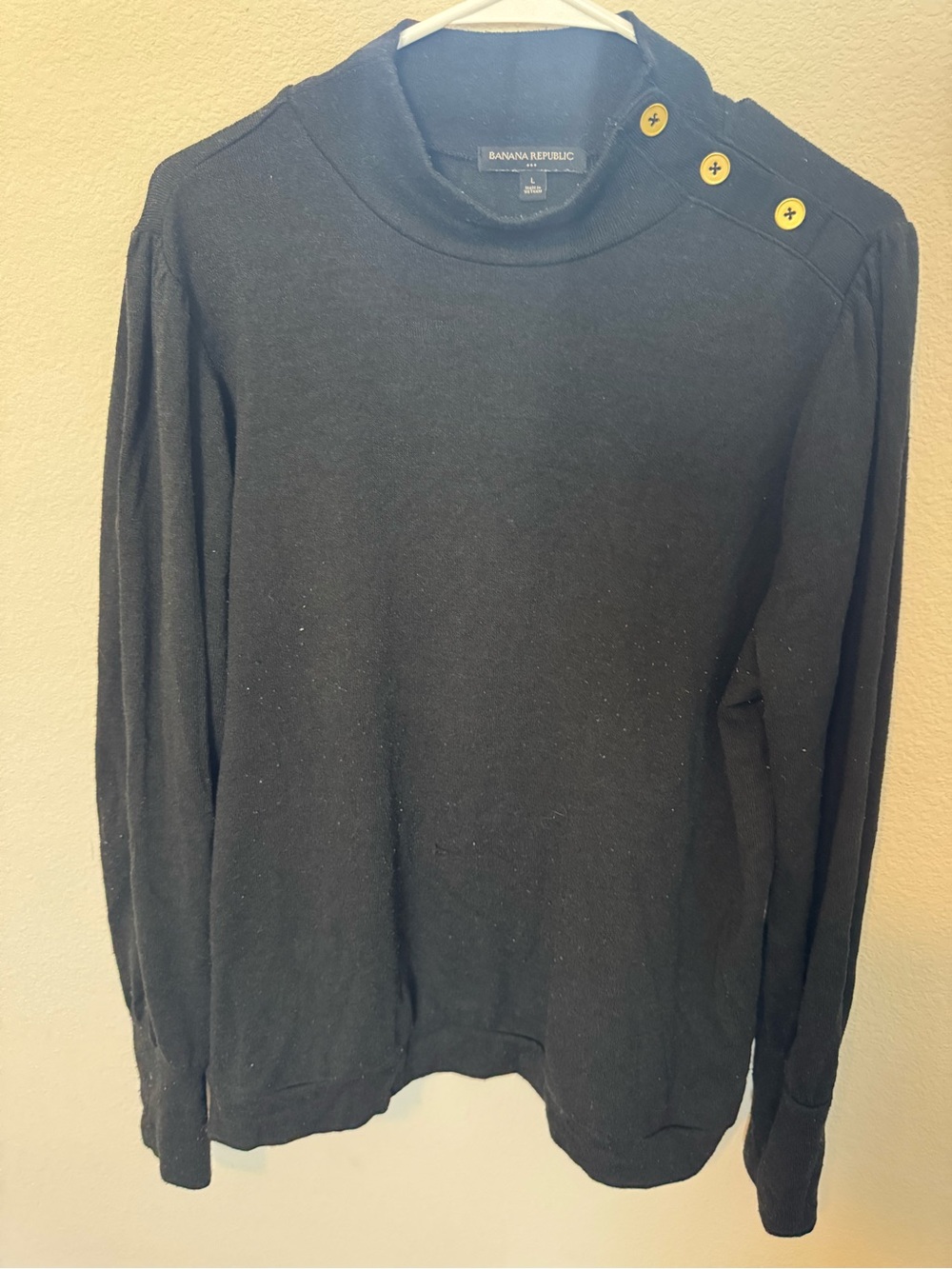 Banana Republic Black Turtleneck Sweater with Yellow Shoulder Buttons